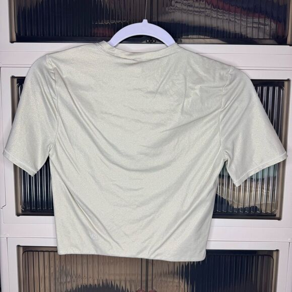 Lululemon Wundermost Soft Nulu Crewneck Cropped T-Shirt, Shine, Bone, Size M, Ne - Picture 2 of 4